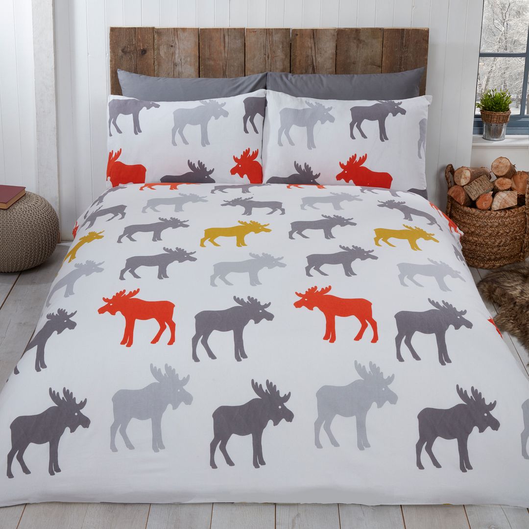 Moose Animal 100 Brushed Cotton Flannelette Duvet Quilt Cover Bedding